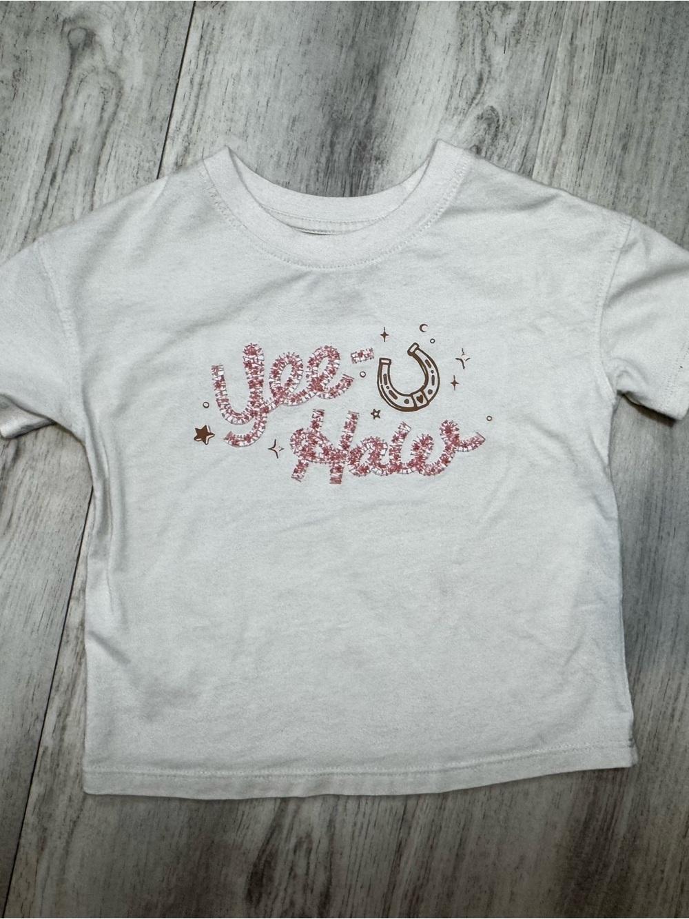 Cat & Jack White Tee with Pink Glitter "Yee Haw" Graphic